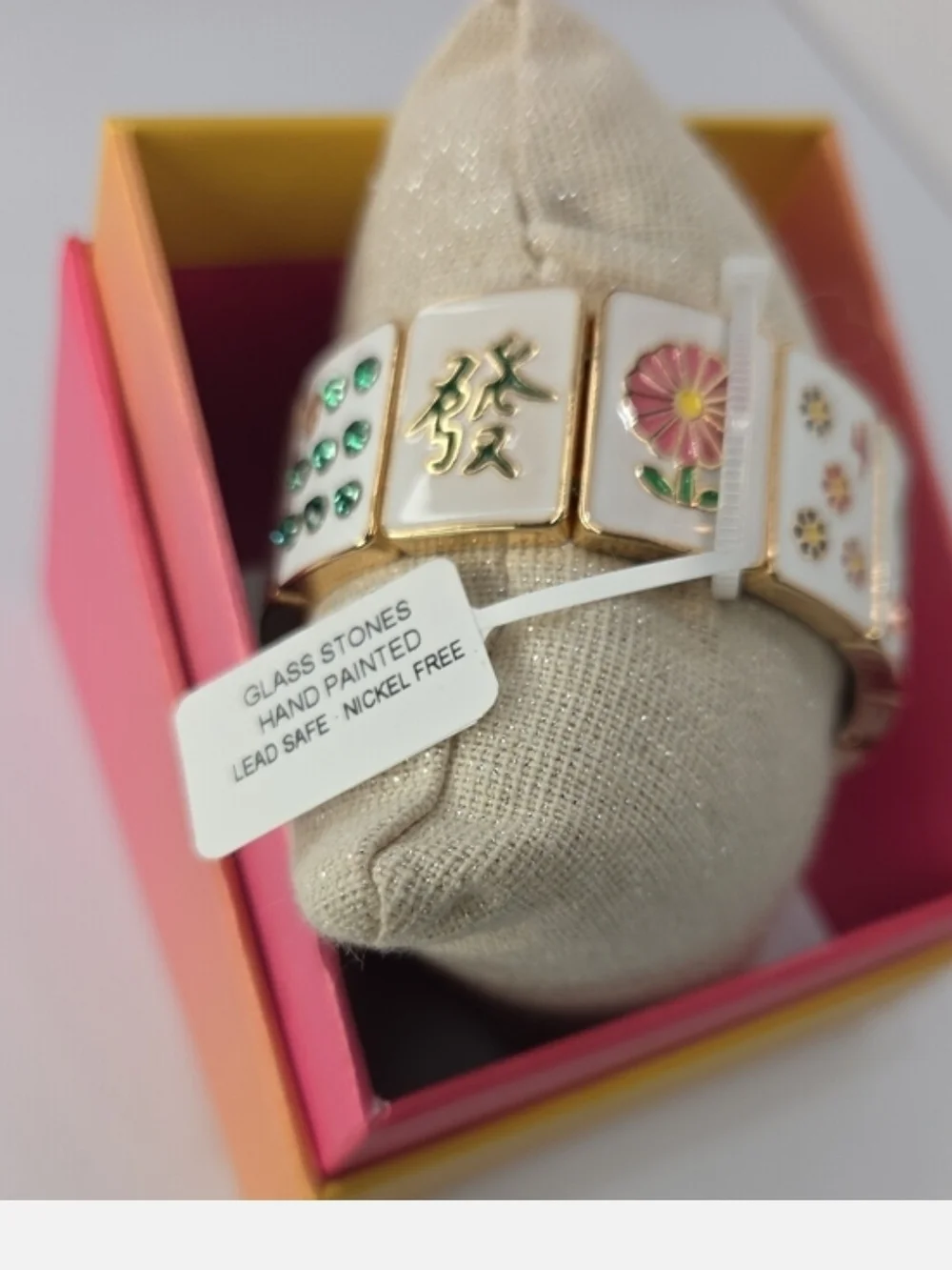 👉✨️ Piper K Colorful Mahjong Tile Stretch Bracelet - Floral & Bird Motifs